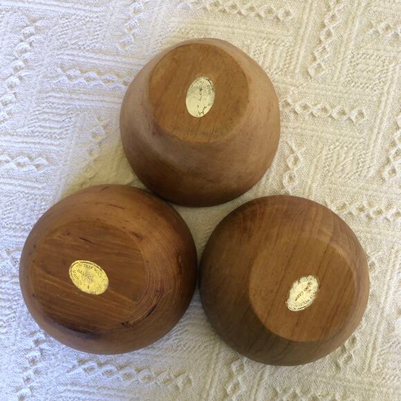 Vintage Teak Wood Hand Carved Bowls Set Of 3 MCM 60s 70s Minimalist Rustic - Picture 4 of 8